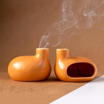 MOUGIGI Terracotta Palo Santo Holder - Modern Chiminea Incense Burner for Yoga, Meditation, and Energy Cleansing - Wood Sticks Dish, Sage Ash Catcher, Smudge Bowl, Cone Burner - Unique Meditation Gift