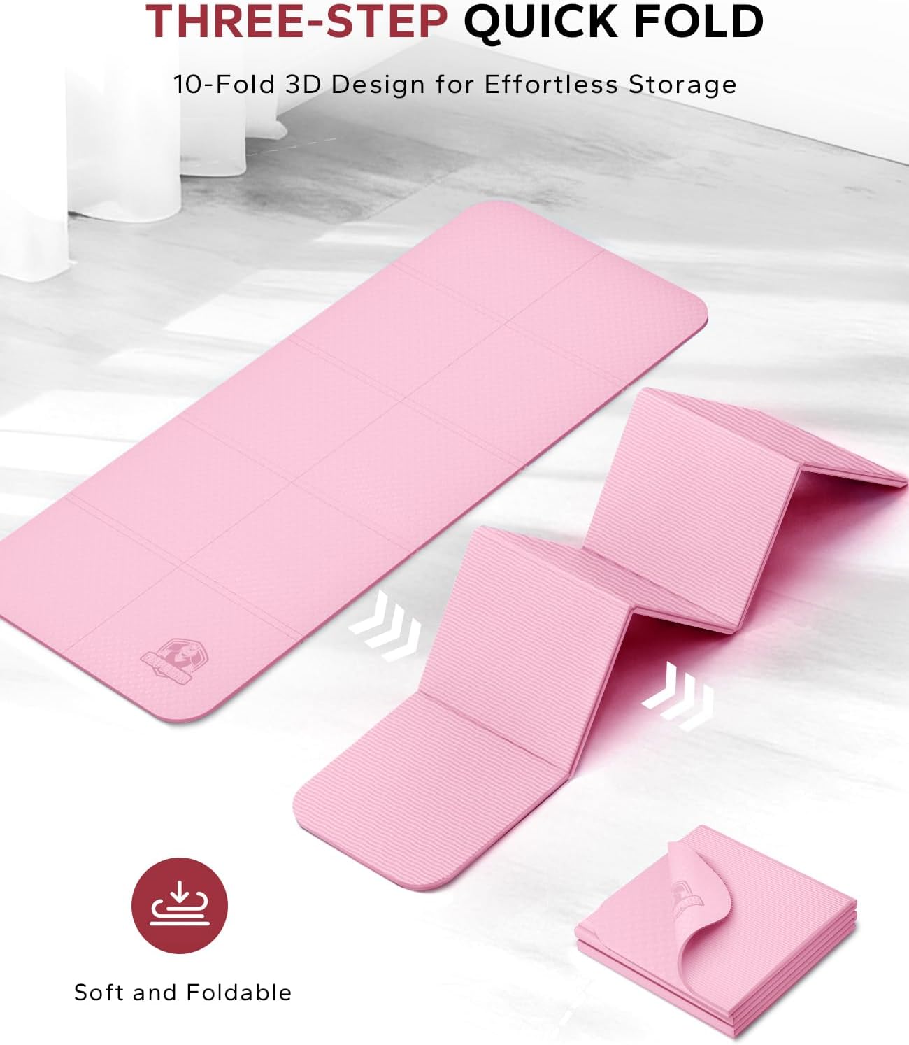 HAPBEAR Foldable Yoga Mat - 72"x24"x0.24" (6mm), Non-Slip TPE Exercise Mat for Home Workout, Yoga, Pilates,Stretching, & Travel, Durable & Eco-Friendly, Includes Carry Bag