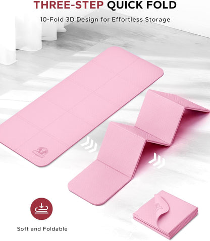 HAPBEAR Foldable Yoga Mat - 72"x24"x0.24" (6mm), Non-Slip TPE Exercise Mat for Home Workout, Yoga, Pilates,Stretching, & Travel, Durable & Eco-Friendly, Includes Carry Bag
