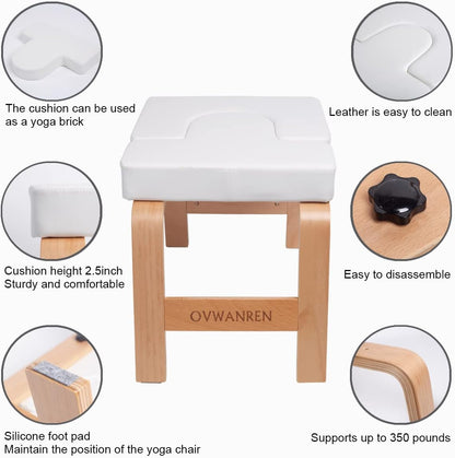 Yoga Headstand Bench- Stand Yoga Chair for Family, Gym - Wood and PU Pads - Relieve Fatigue and Build Up Body (Black)