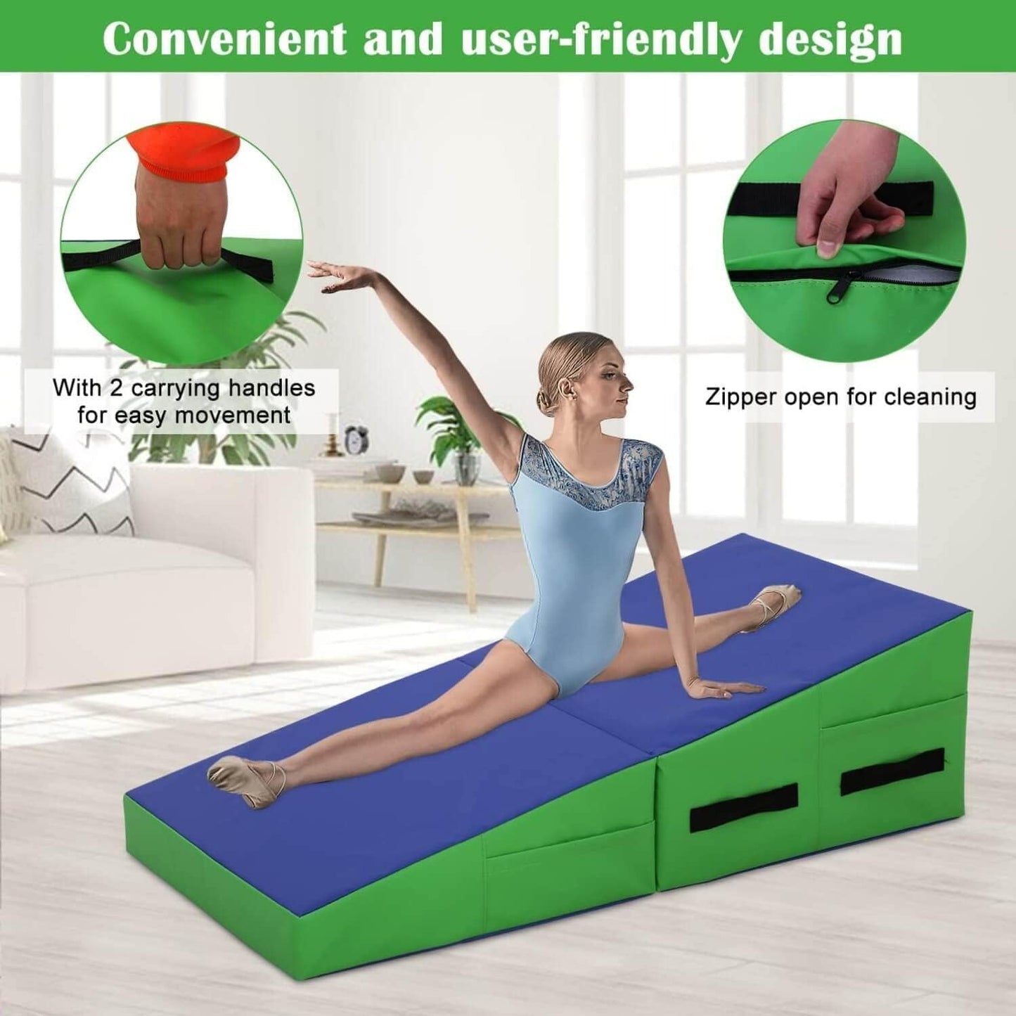 Incline Gymnastics Mat, 48x24 Inch Foldding Gymnastic Tumbling Mat with Handle, Cheese Wedge Skill Shape, Indoor/Outdoor Exercise Mat Home Gym Yoga Mat for Kids Tumbling, Skill Training