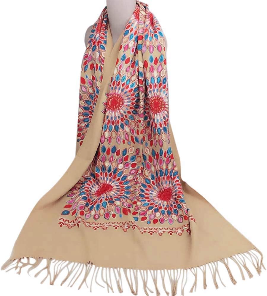 Urban CoCo Women's Embroidered Oversize Tassel Shawl Scarf Wraps for Women