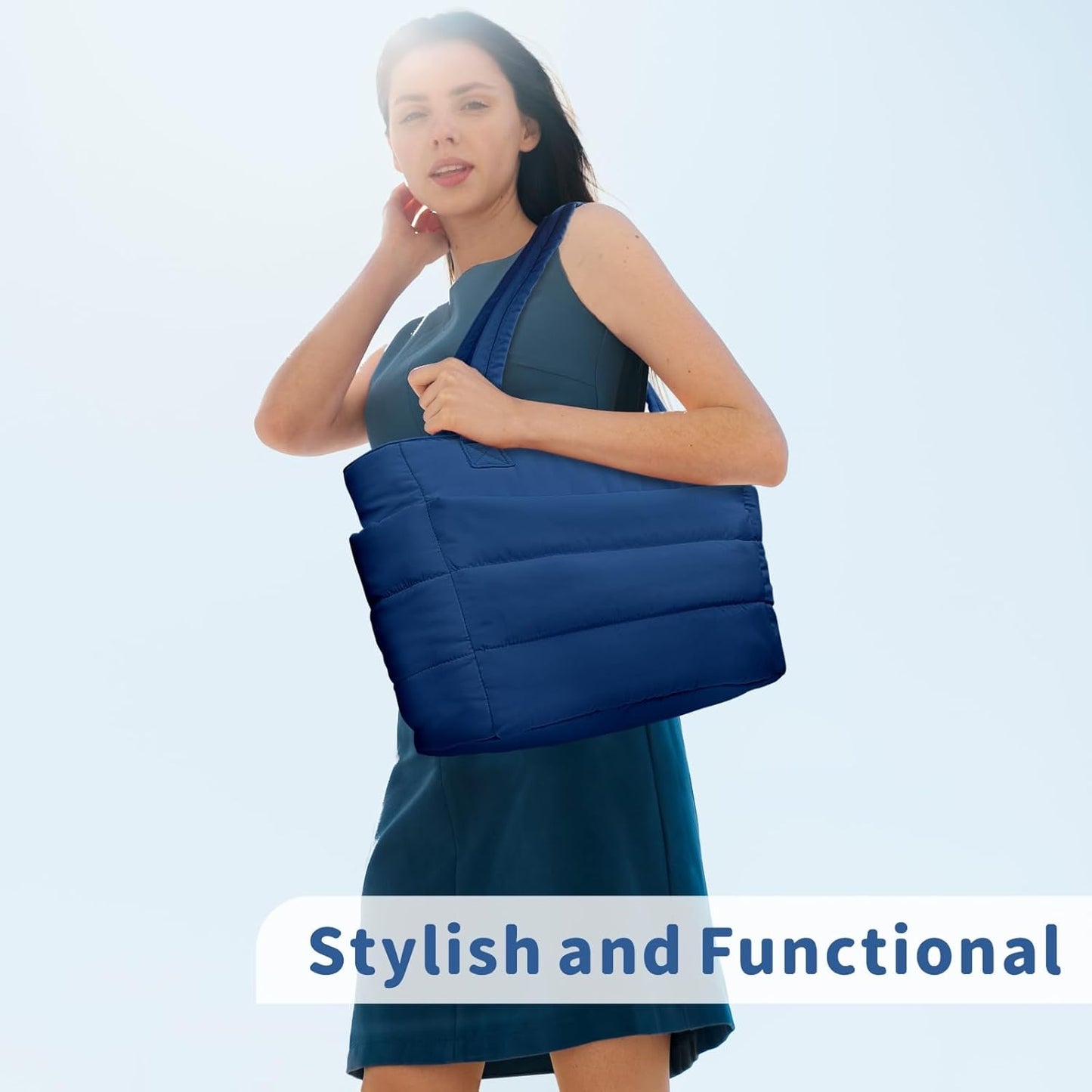 TOPDesign Puffer Tote Bag for Women, Lightweight Puffy Handbag with Compartments, Quilted Shoulder Bag for Work, Travel, Gym - Colors A
