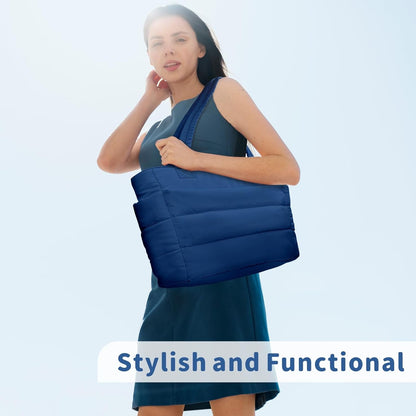 TOPDesign Puffer Tote Bag for Women, Lightweight Puffy Handbag with Compartments, Quilted Shoulder Bag for Work, Travel, Gym - Colors A