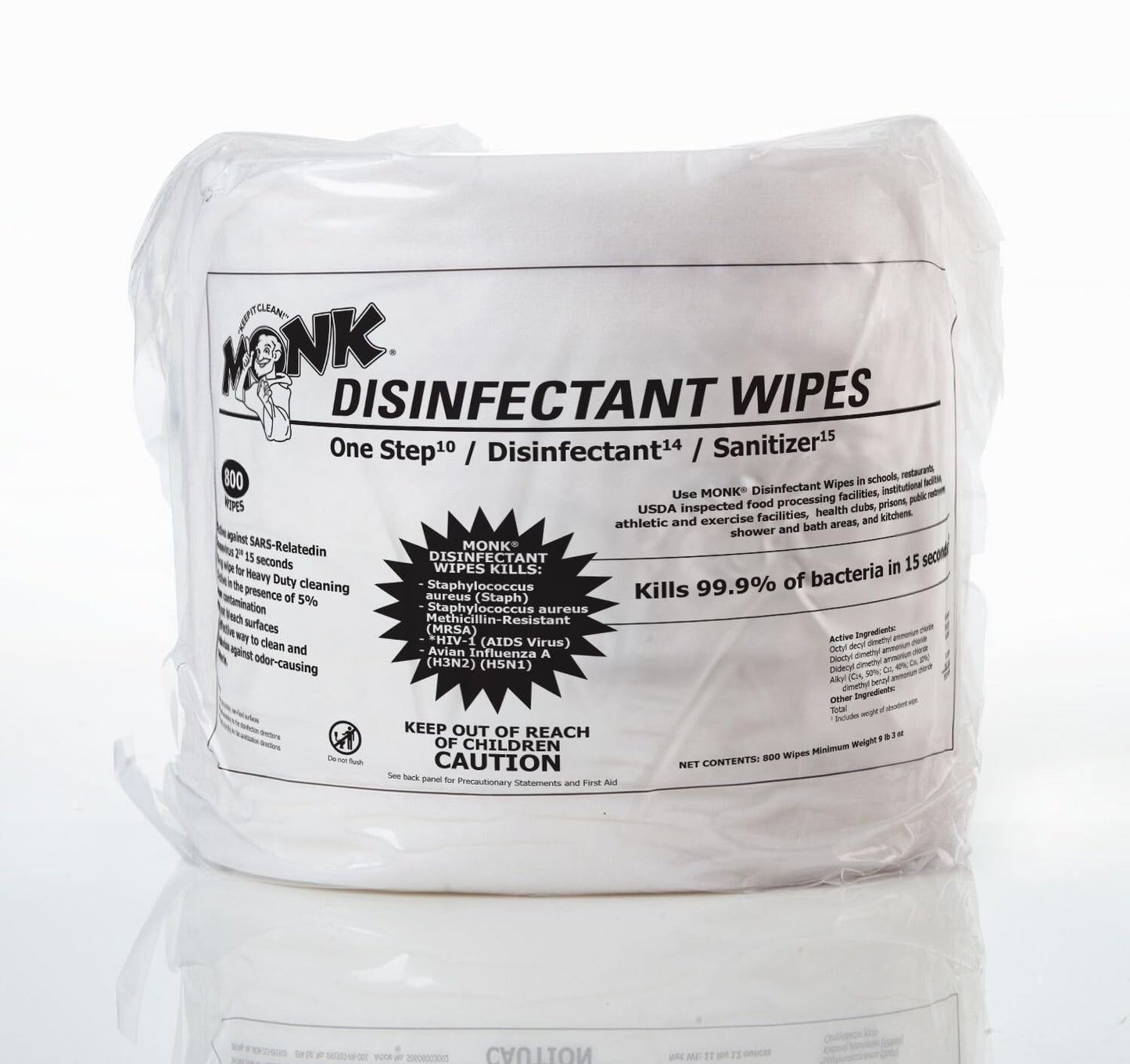 Monk Disinfecting Wipes, One Step Cleaner, Disinfectant, Deodorizer & Sanitizer, 4 Refill Packs of 800 Count, Great for Home & Corp Gyms, Yoga Mats, Dance Studios, Spinning Classes & More