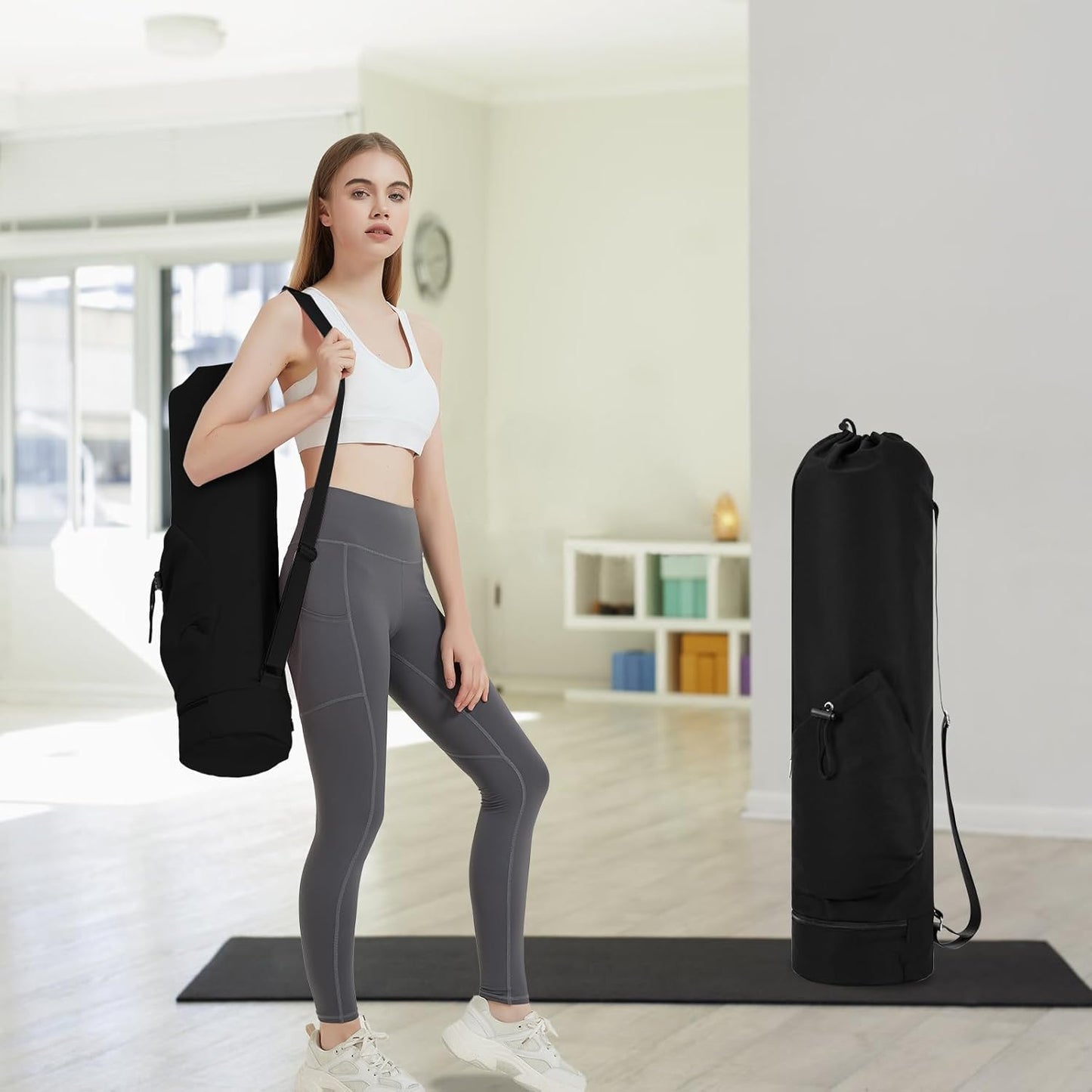 sportsnew Yoga Mat Bag with Water Bottle Pocket and Bottom Wet Pocket, Exercise Yoga Mat Carrier Multi-Functional Storage Bag, Patent pending