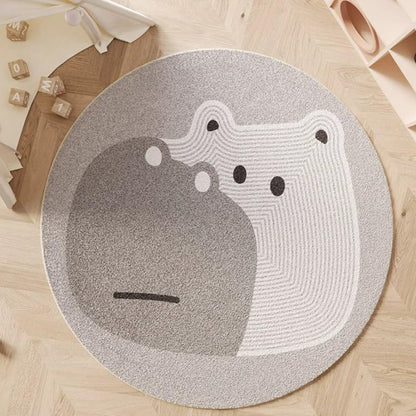 Poowe Cute Animals Kids Room Rug,39.4" Round Washable Area Rugs Rabbit Rug Nursery Rug for Baby Boys Girls Play Mat Floor Carpet Non Slip Soft Rugs for Living Room Bedroom Playroom Classroom