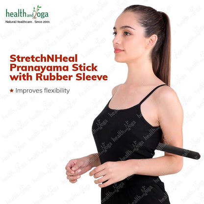 HealthAndYoga™ StretchNHeal Multipurpose Wooden Pranayama Stick with Padded Comfort Sleeve – Lung Opener for Fuller Breathing - Detachable Robust Yoga Pole (Regular - 26" with Sleeve)