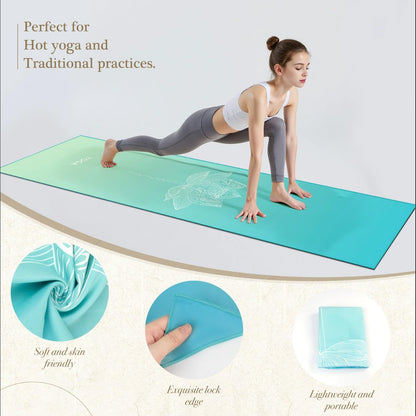 Yoga Towel with Corner Pockets Non Slip Hot Yoga Towel 24" x72" for Hot Yoga, Pilates Fitness,Sweat,Bikram,Workout,Non Slip Sweat Absorbent Hot Yoga Towels (Purple with Non-Slip Grip Dot)