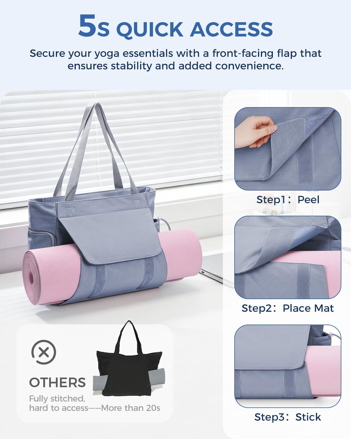 sportsnew Gym Bag for Women, 19L Yoga Mat Bag with Shoe Compartment & Wet Dry Pocket, Gym Tote Bag with Hook-and-loop Yoga Mat Holder, Quick Access Storage, for Workout Travel Pilates Dance