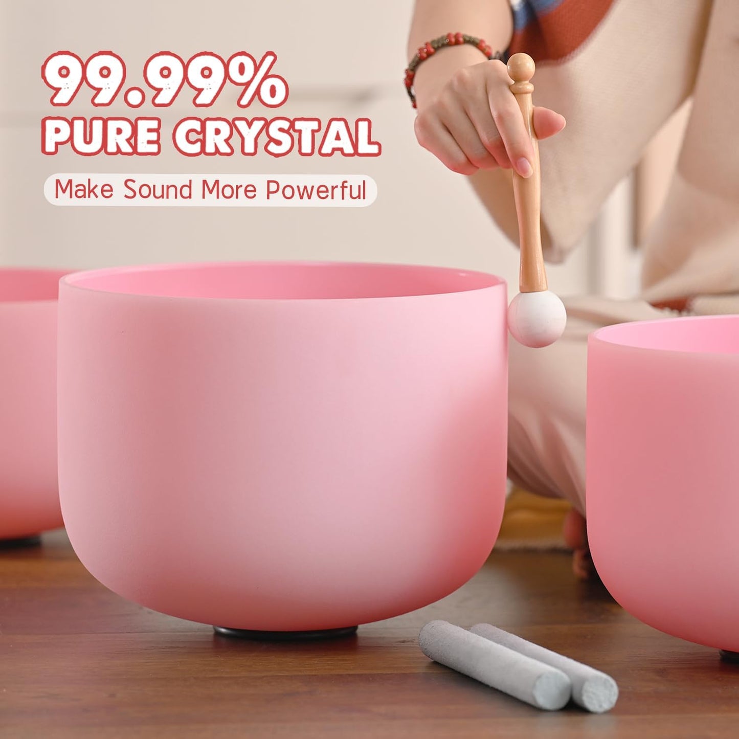 CVNC 432HZ 6-12 Inch Set of 7 PCS Aria Gradient Design Frosted Quartz Crystal Singing Bowls with 2 PCS Carry Case Bag for Sound Healing and Therapy Meditation