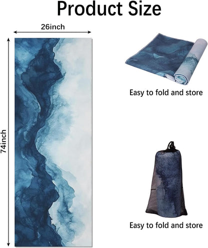Hot Yoga Mat Towel with Corner Pockets Yoga Towels for Hot Yoga Non Slip with Travel Bag Sweat Absorbent Yoga Blankets Mat Cover for Workout Gym 70"x26" (Mountain-01, 70x26)