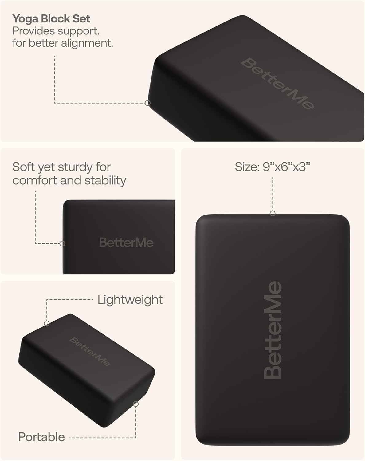 BetterMe Yoga Blocks Set of 2 – High Density Foam Yoga Blocks for Stretching, Pilates & Workouts – Lightweight Non-Slip Exercise Blocks for Flexibility & Balance