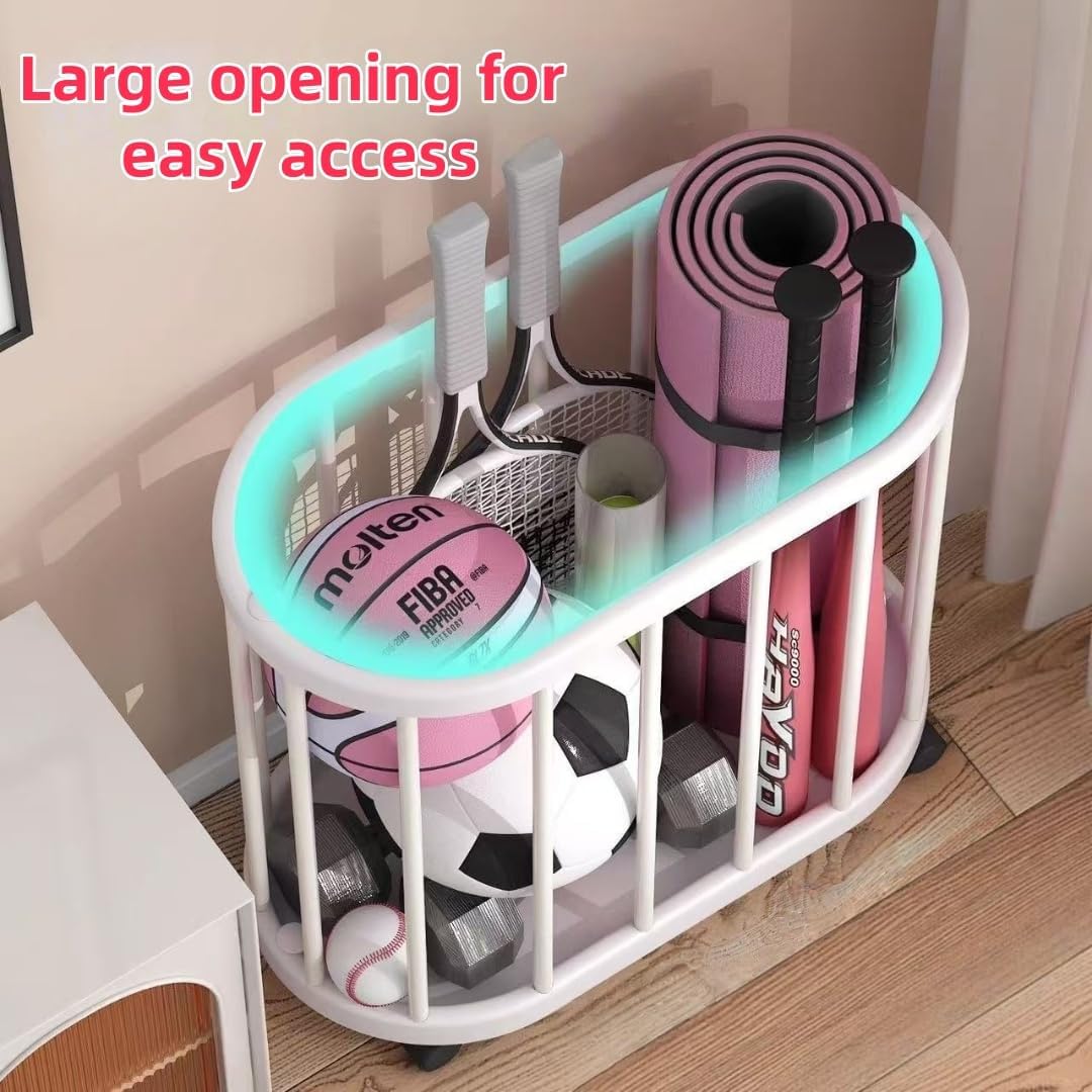 Yoga Mat Storage Rack with 360° Rotating Wheels, Home Gym Equipment Organizer, for Skateboard, Basketball, Tennis Racket, Barbell, Large-capacity Storage Basket for Household Toys Clothes