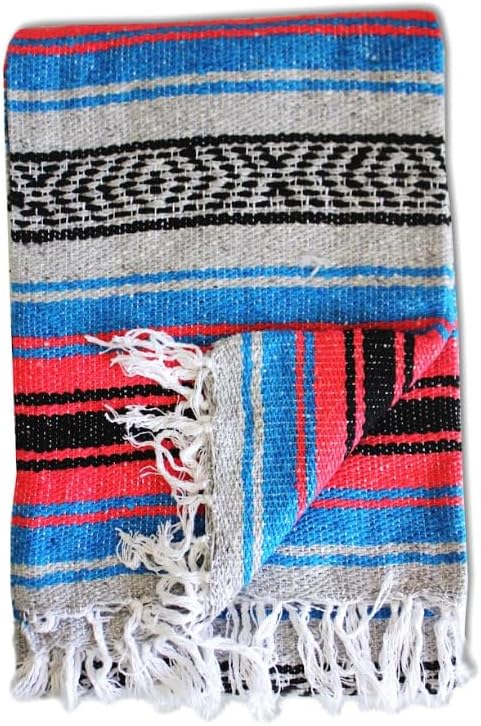 Del Mex Classic Mexican Blanket, Large Authentic Woven Falsa Throw (70"x50"), Artisan Southwest Décor for Beach, Yoga, Outdoors (Lavender)