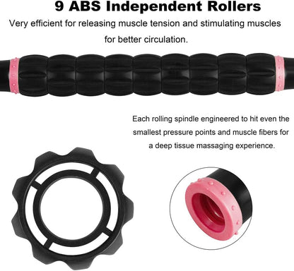 YANSYI Professional 9-Roller Deep Tissue Massage Stick - Portable Muscle Recovery Roller for Athletes, Relieves Post-Workout Soreness & Leg/Back Pain - Portable Physio Tool (Purple)