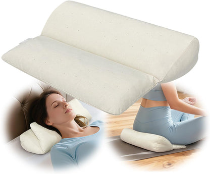 Meditation Cushion for Sitting on Floor, Organic Yoga Bolster Pillows White Meditation Seat Pad, 2-IN-1 Design Ergonomic Sleep Yoga Mat Foldable, Floor Cushion for Adults Back Support Washable