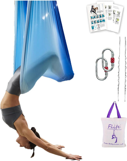 F.Life Aerial Yoga Hammock 6.5 yards Premium Aerial Sling Silk Fabric Yoga Swing for Antigravity Inversion Include Daisy Chain,Carabiner and Pose Guide