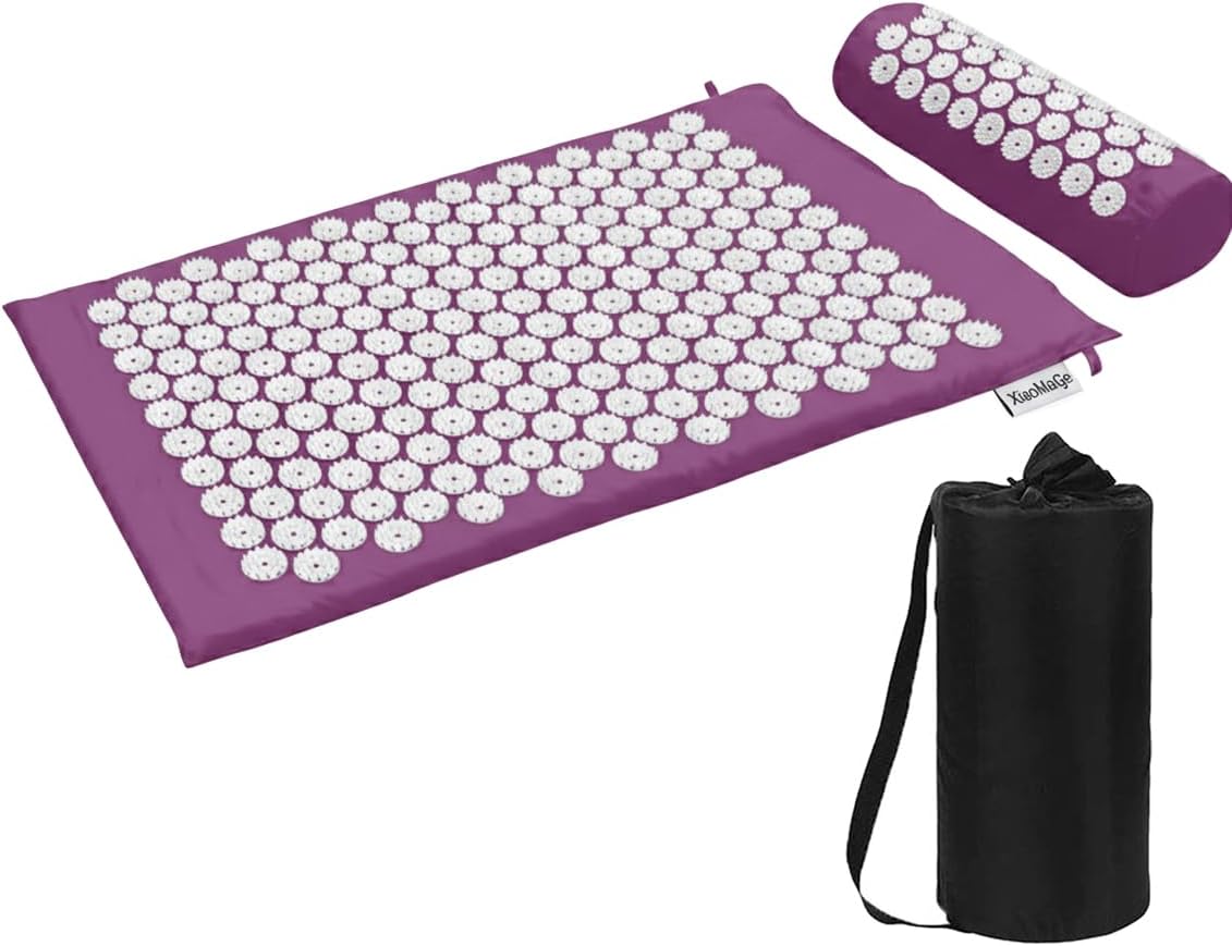 XiaoMaGe Acupressure Mat and Pillow Set with Bag - Large Size 28.7 X 16.5 inch Acupuncture Mat for Neck & Back Pain, Muscle Relaxation Stress Relief, Sciatica Pain Relief Pillow (Black)