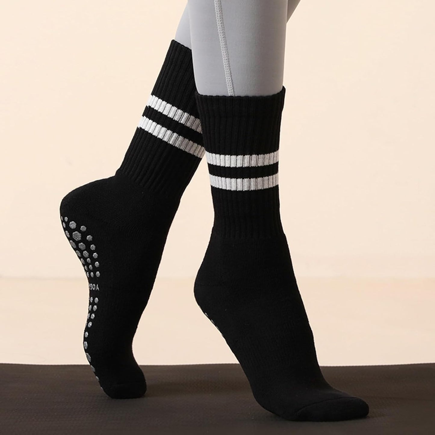 Tergy 8 Pairs Long Yoga Socks with Grip for Women Anti Skid Gripper Socks No Slip Socks for Pilates, Barre, Dance,Yoga