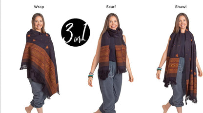 Exotic Vegan Meditation Shawl - Large Unisex Prayer Wrap, Oversize Scarf & Versatile Indian Style Blanket