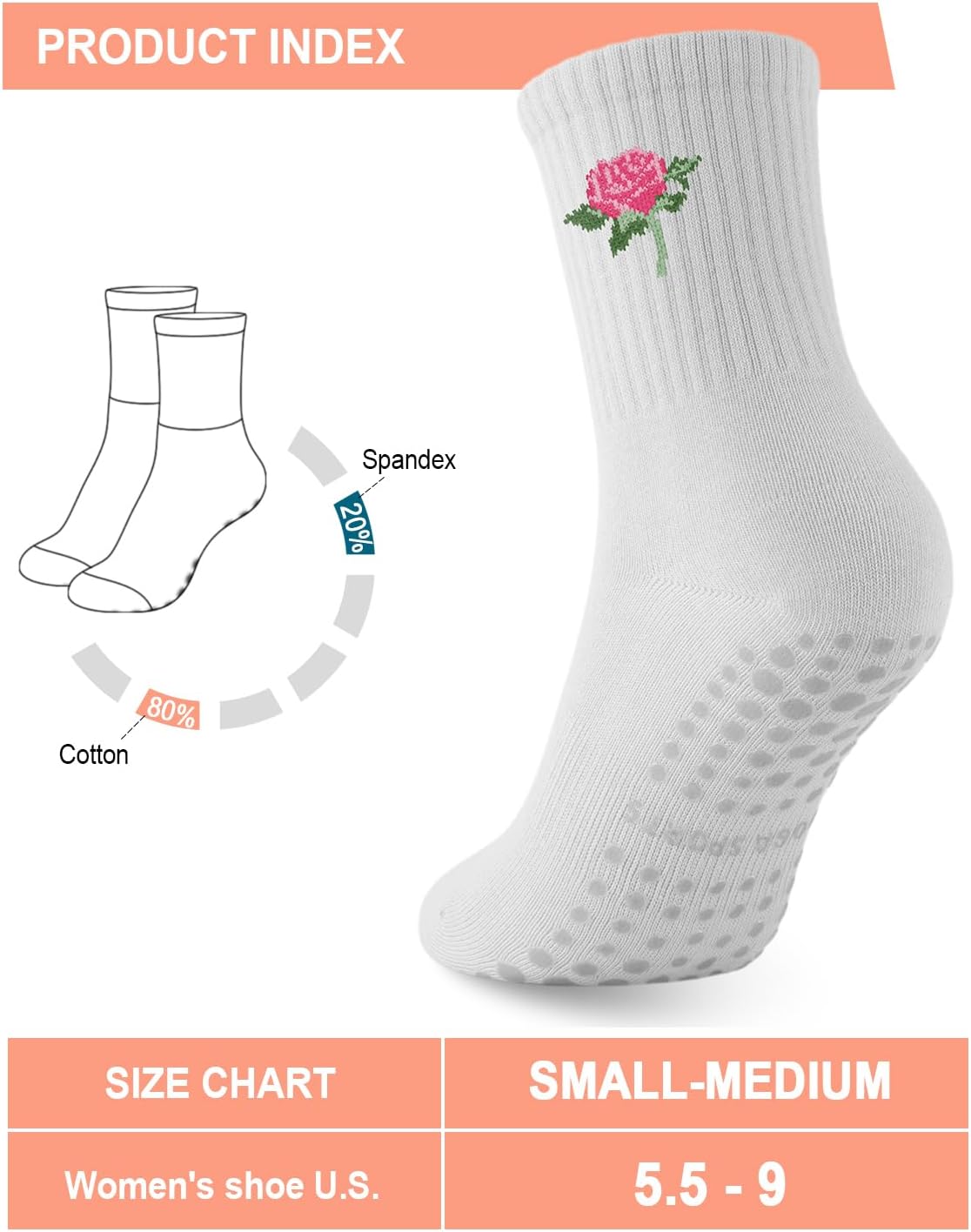 3/6 Pairs Grip Pilates Socks for Women, Non-slip Yoga Athletic Socks for Barre Ballet Barefoot Workout Hospital