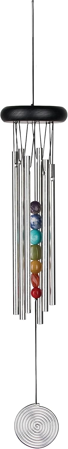 Woodstock Wind Chimes for Outside, Outdoor Decor, Outdoor and Patio Decor, Porch Decor, Meditation, Yoga, Awareness, Relaxation, 17" Woodstock Chakra Chime Seven Stones (CC7)