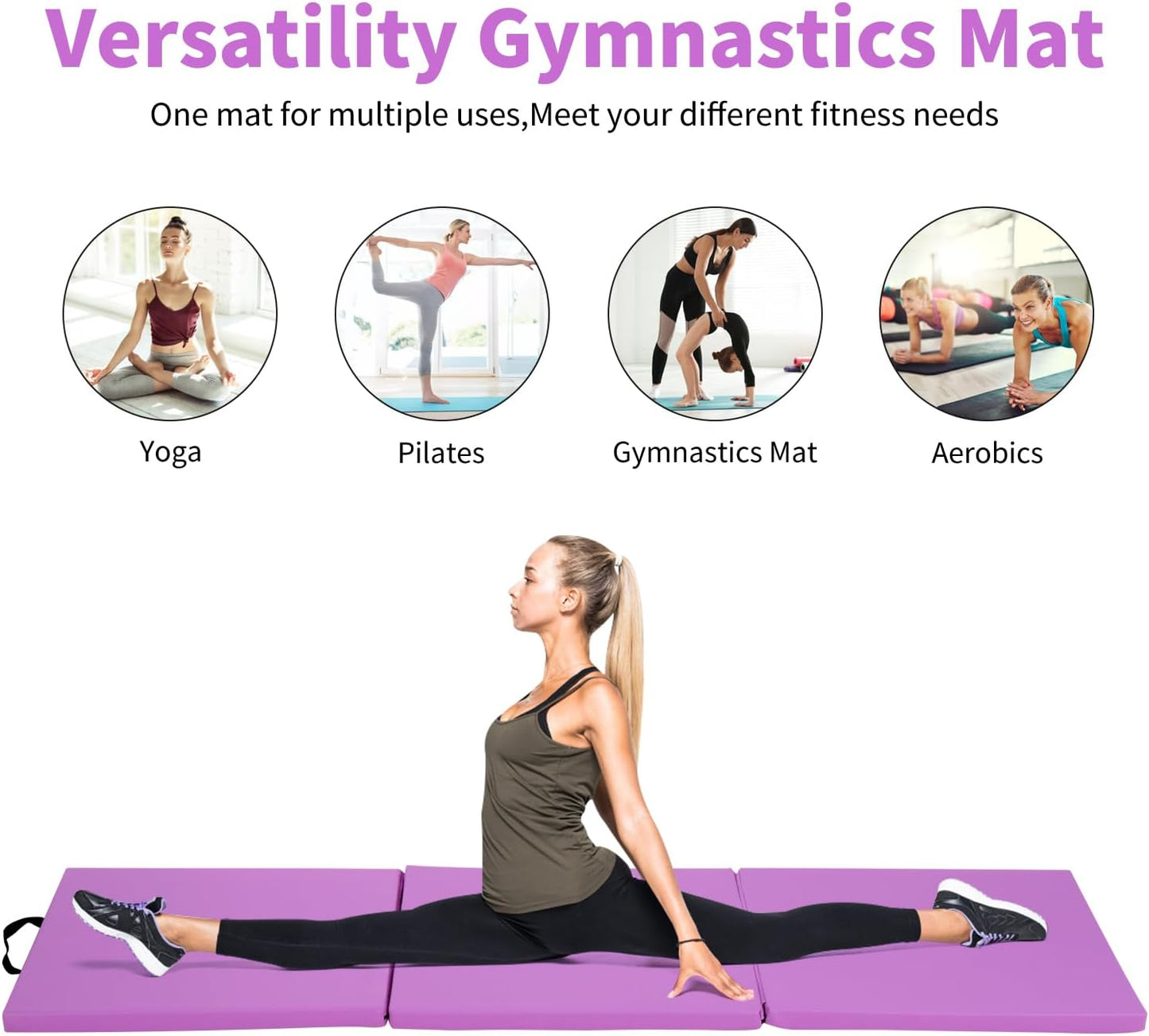 BLKMTY Gymnastics Mats - 2'x6' Folding Exercise & Yoga Mat with Carrying Handles for Kids' Tumbling & Home Gym