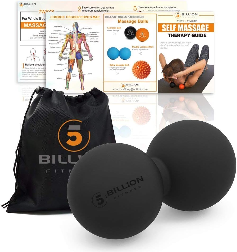 5BILLION FITNESS Peanut Massage Ball - Double Lacrosse Massage Ball & Mobility Ball for Physical Therapy - Deep Tissue Massage Tool for Myofascial Release, Muscle Relaxer, Acupoint Massage