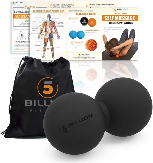 5BILLION FITNESS Peanut Massage Ball - Double Lacrosse Massage Ball & Mobility Ball for Physical Therapy - Deep Tissue Massage Tool for Myofascial Release, Muscle Relaxer, Acupoint Massage