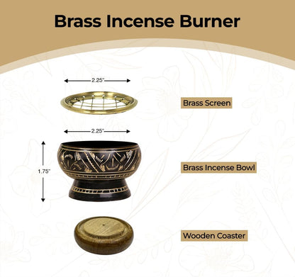 ARO VATIKA Incense Brass Burner (Black) | Used for Burning Charcoal, Sambrani, Dhoop & Resin | for Office Temple Prayer | Wooden Coasterto Hold | Home Purifying Loban Stand