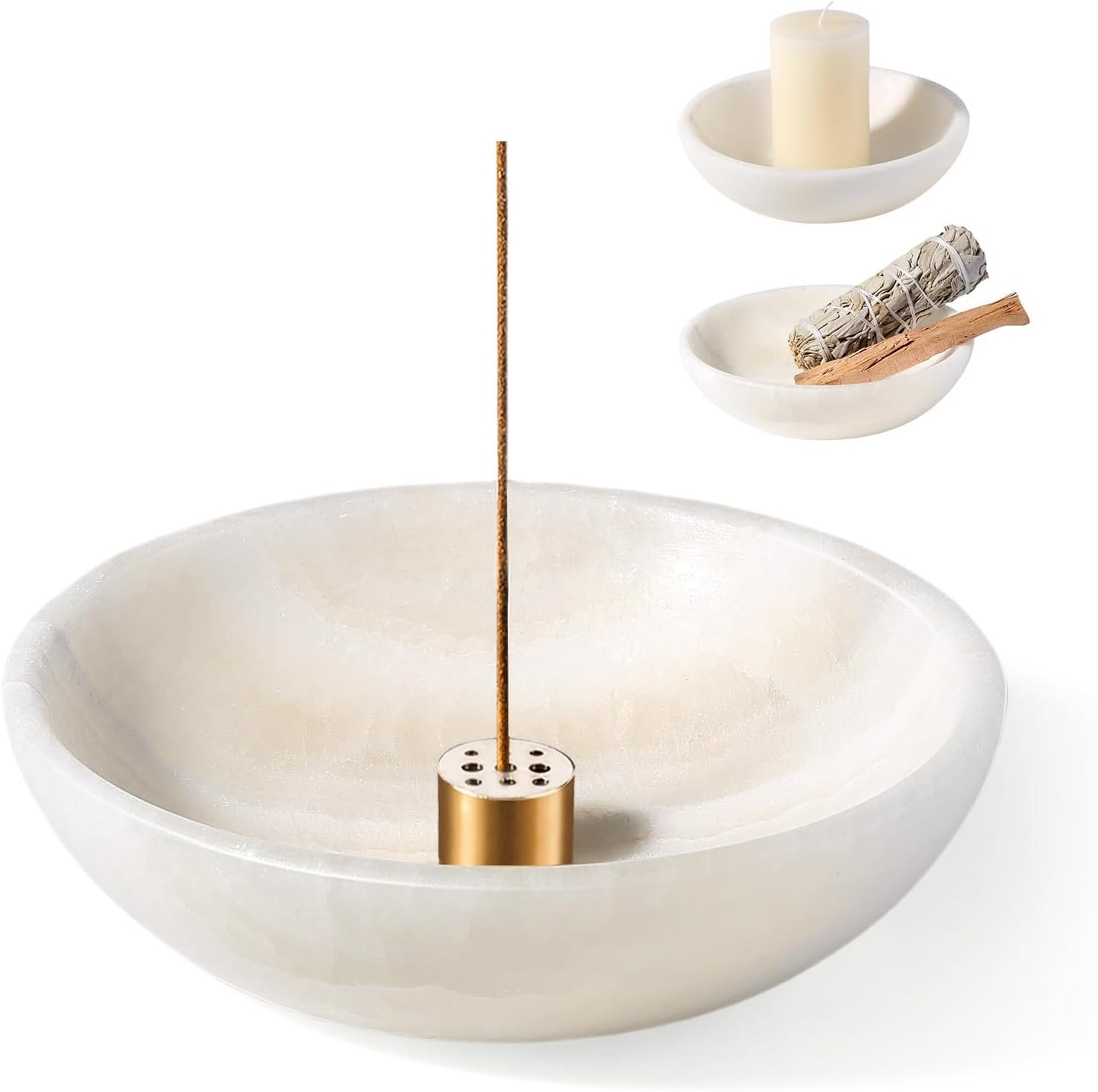 Koville Natural Marble Incense Holder, Incense Holder for Sticks with 9 Holes, Handmade Incense Burner Ash Catcher for Meditation Yoga SPA, Balsam Fir/Palo Santo/Sage/Cone (RoyalBeige)