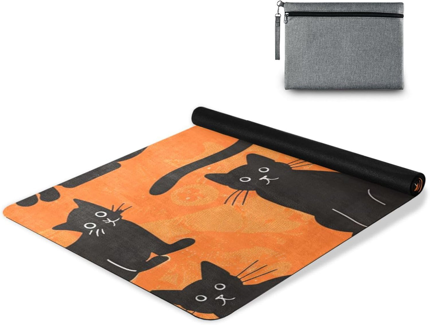 Black Cats Silhouette Yoga Mat for Home Workout Fitness Mat for Women Non Slip Exercise Mats with Storage Bag