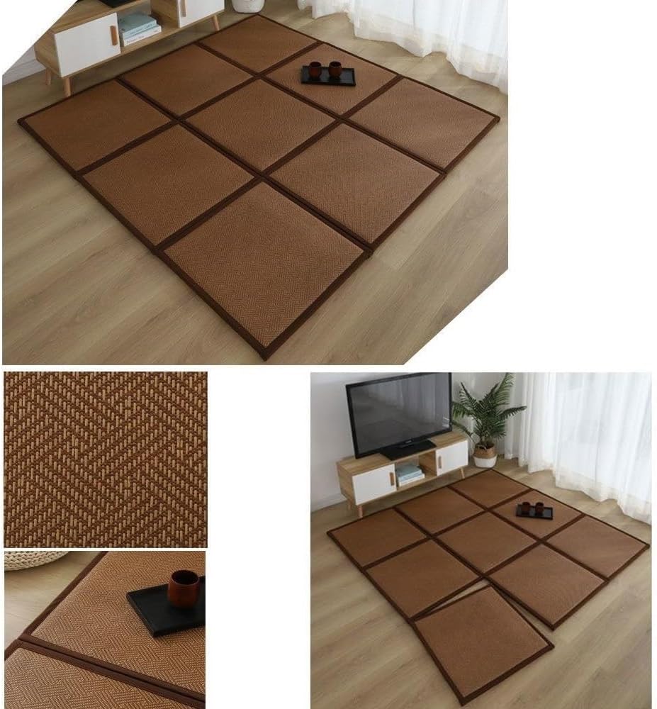 Japanese Tatami Mat, Rattan Tatami Mats, Bedroom Rattan Mat, Summer Floor Sleeping Mat Tatami Mattress, Indoor/Outdoor Rugs, Stitching Carpet Crawling Mats for Living Room Bedroom Playroom Yoga (Colo