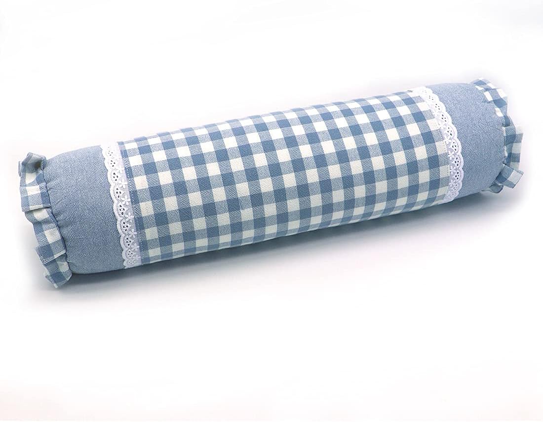 Buckwheat Hull Neck Roll Pillow -15.7" x4.7” Adjustable Firmness Cervical Support for Sleep & Yoga, Cooling Floral Cotton Cover, Ergonomic Bolster Pillow, Blue