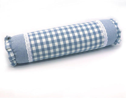 Buckwheat Hull Neck Roll Pillow -15.7" x4.7” Adjustable Firmness Cervical Support for Sleep & Yoga, Cooling Floral Cotton Cover, Ergonomic Bolster Pillow, Blue