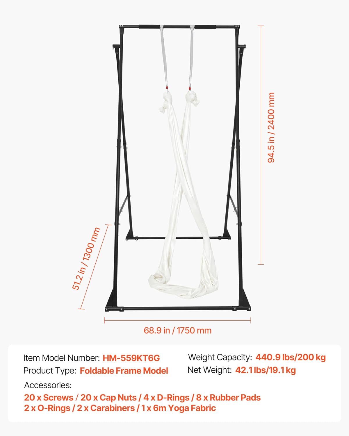 VEVOR Yoga Stand Frame, Max 441-551 lbs Load Swing Stand, Triangular Structure Aerial Rig, Aerial Silk Stands with Yoga Hammock, Standard & Height-Adjustable Version