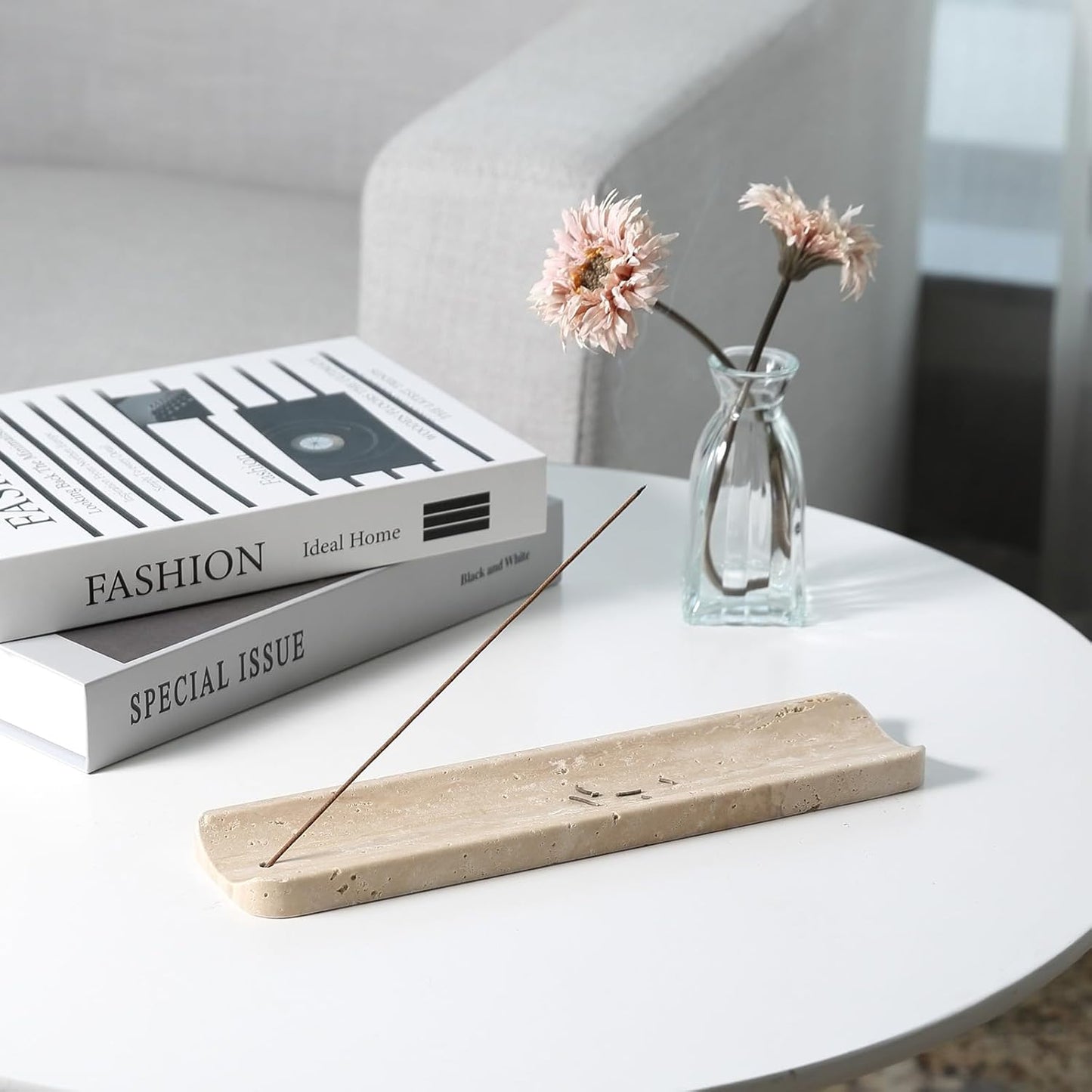 Koville Marble Incense Holder, Incense Holder for Sticks, Incense Sticks Holder Ash Catcher for Meditation Yoga SPA, Natural Stone Incense Burner, Home Table Decor (Green)