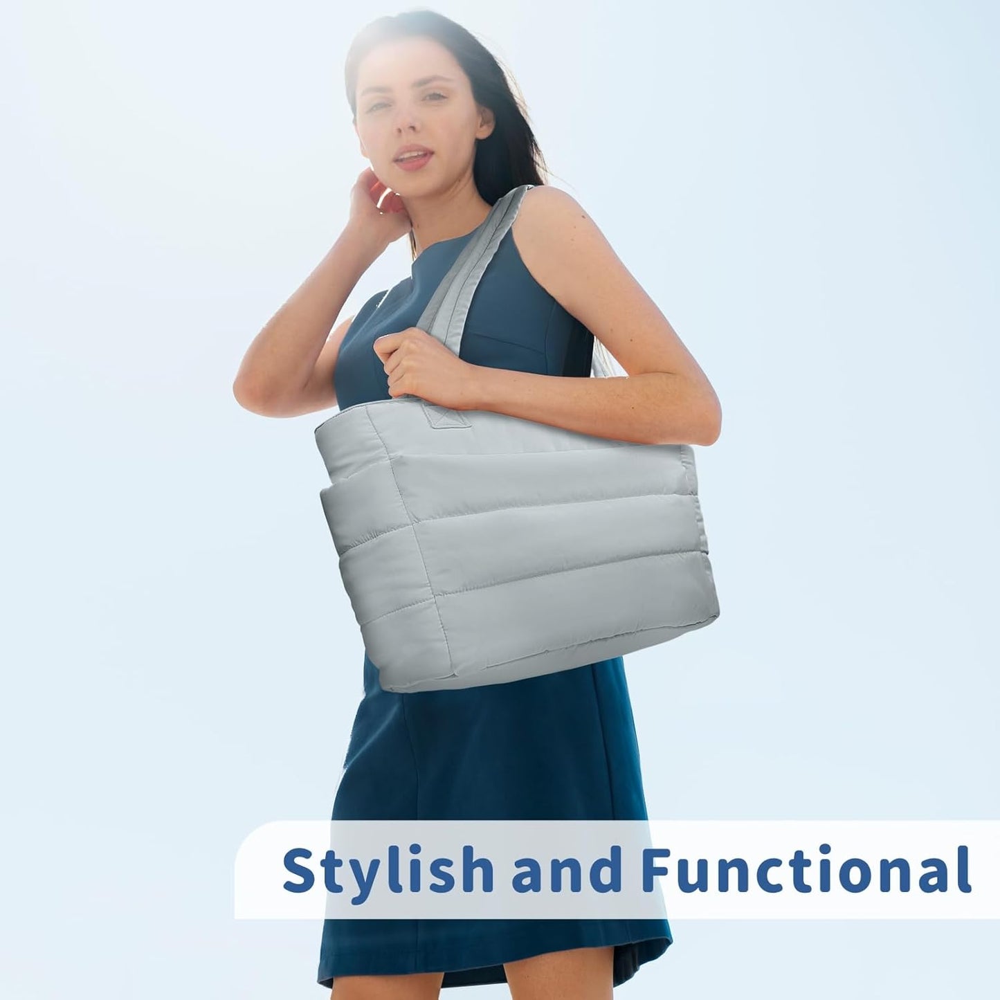 TOPDesign Puffer Tote Bag for Women, Lightweight Puffy Handbag with Compartments, Quilted Shoulder Bag for Work, Travel, Gym - Colors B