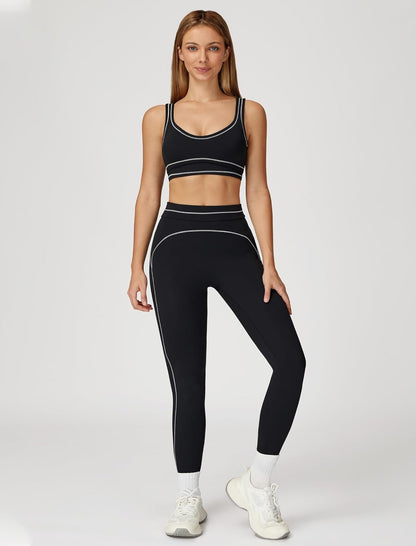 Women 2 Piece Workout U Back Color Block Sports Bra High Waist Tummy Control Active Leggings Yoga Pilates Outfits