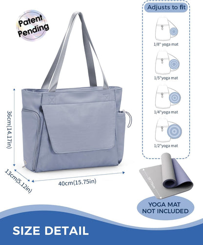 sportsnew Gym Bag for Women, 19L Yoga Mat Bag with Shoe Compartment & Wet Dry Pocket, Gym Tote Bag with Hook-and-loop Yoga Mat Holder, Quick Access Storage, for Workout Travel Pilates Dance