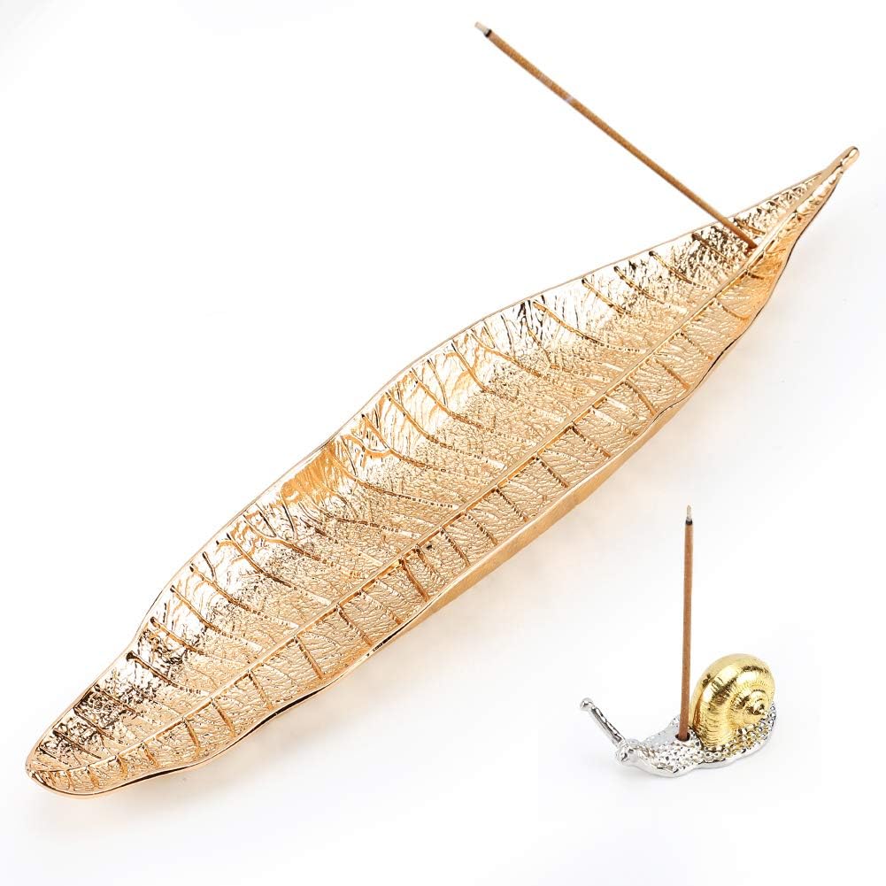 Accmor Incense Holder Set, Leaf and Snail Incense Burner, Incense Ash Catcher, Incense Sticks Holder for Counters, Meditation Room, Yoga, Home, Office, Red Copper
