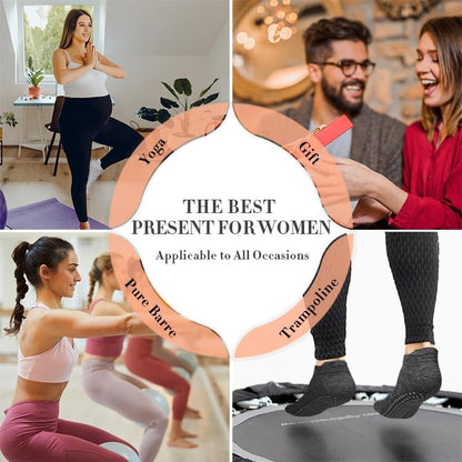 yeuG Pilates Socks for Women Non Slip Grip Socks for Yoga, Barre, Hospital, Barefoot Grippy Yoga Sock Womens Gifts 4 Pairs
