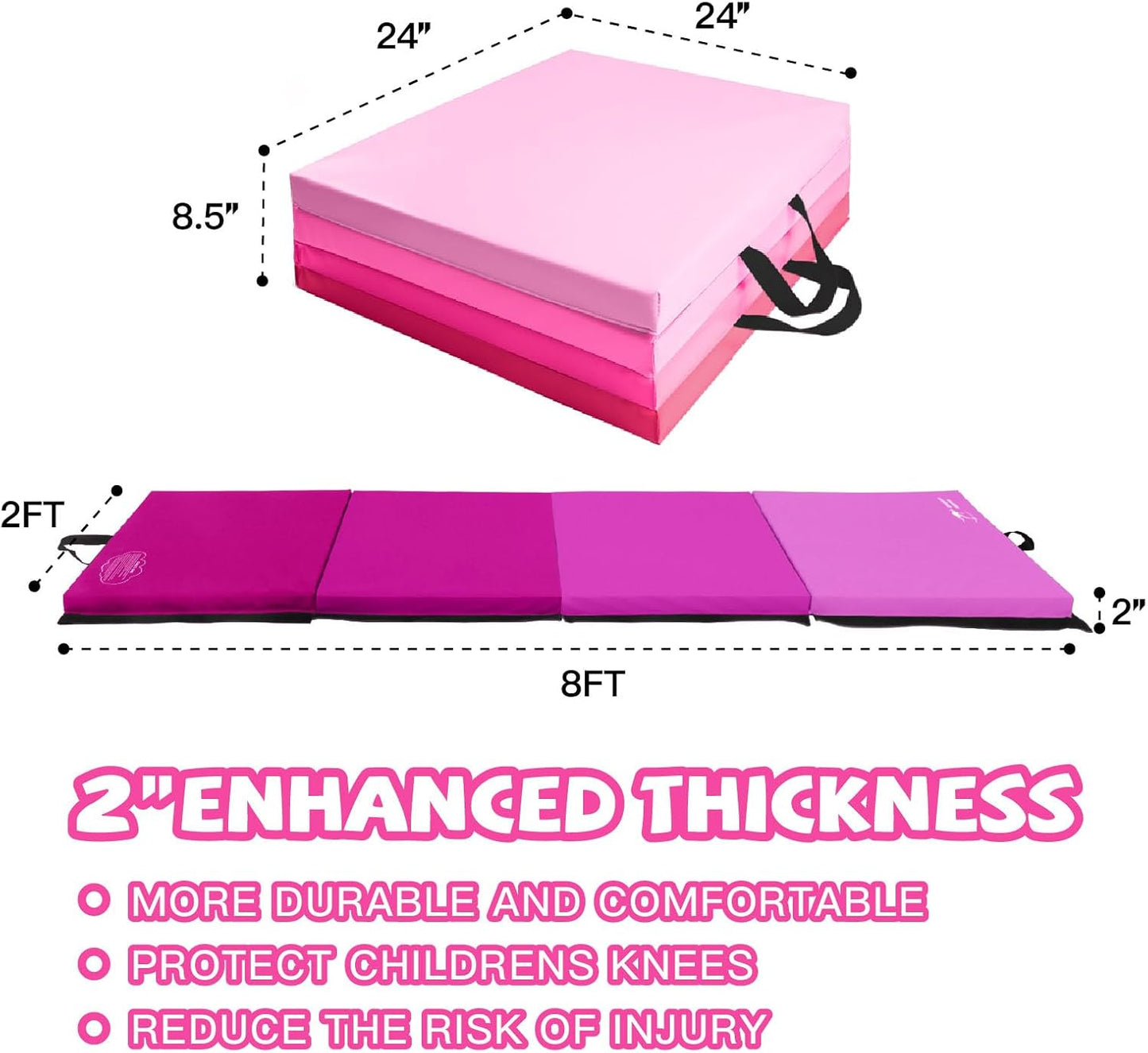 Kangaroo Hoppers Gymnastics Tumbling Mats for Kids, Foldable Gym Mat with Carrying Handles for Home Activity Play