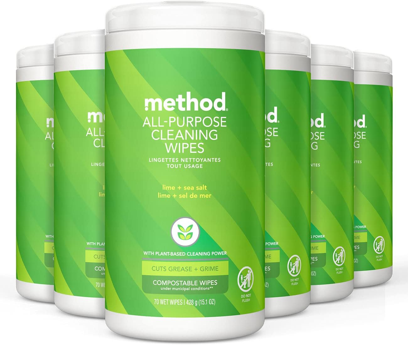 Method All-Purpose Cleaning Wipes, French Lavender, Multi-Surface, Compostable, 70 Count, (Pack of 3)