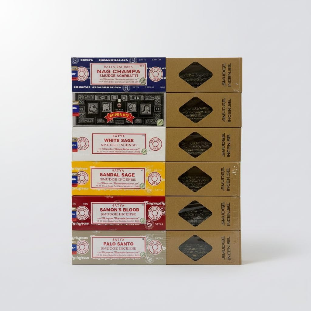Satya Incense Gift Set Nag Champa, Super hit, Dragon's Blood, Sandalwood, Patchouli, Lavender, Positive Vibes, 15 g