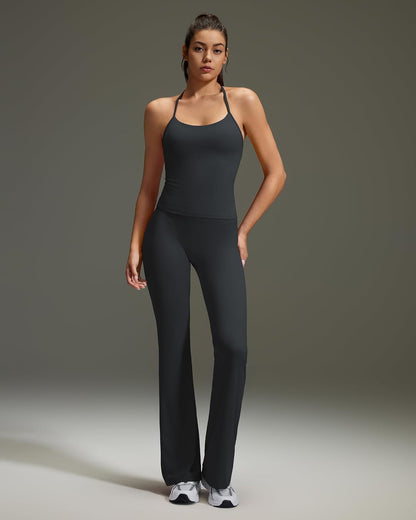 OMKAGI 2 Piece Workout Sets for Women Padded Tank Tops Flare Leggings Pilates Outfits