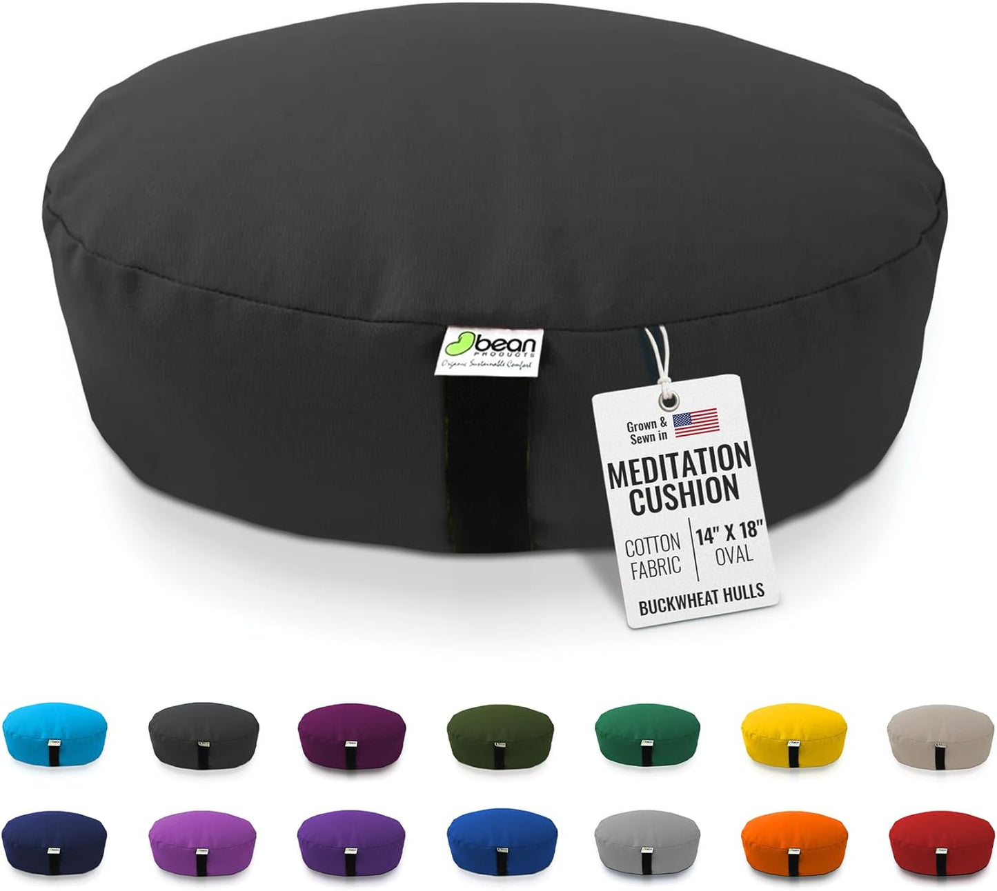 Bean Products Zafu Meditation Pillows for Sitting on Floor, Yoga Cushion, Cotton/Buckwheat Fill Yoga Pillow, Zafu Meditation Cushion, Zen Kneeling Prayer Pad- Made in USA - 14" Round - Saffron