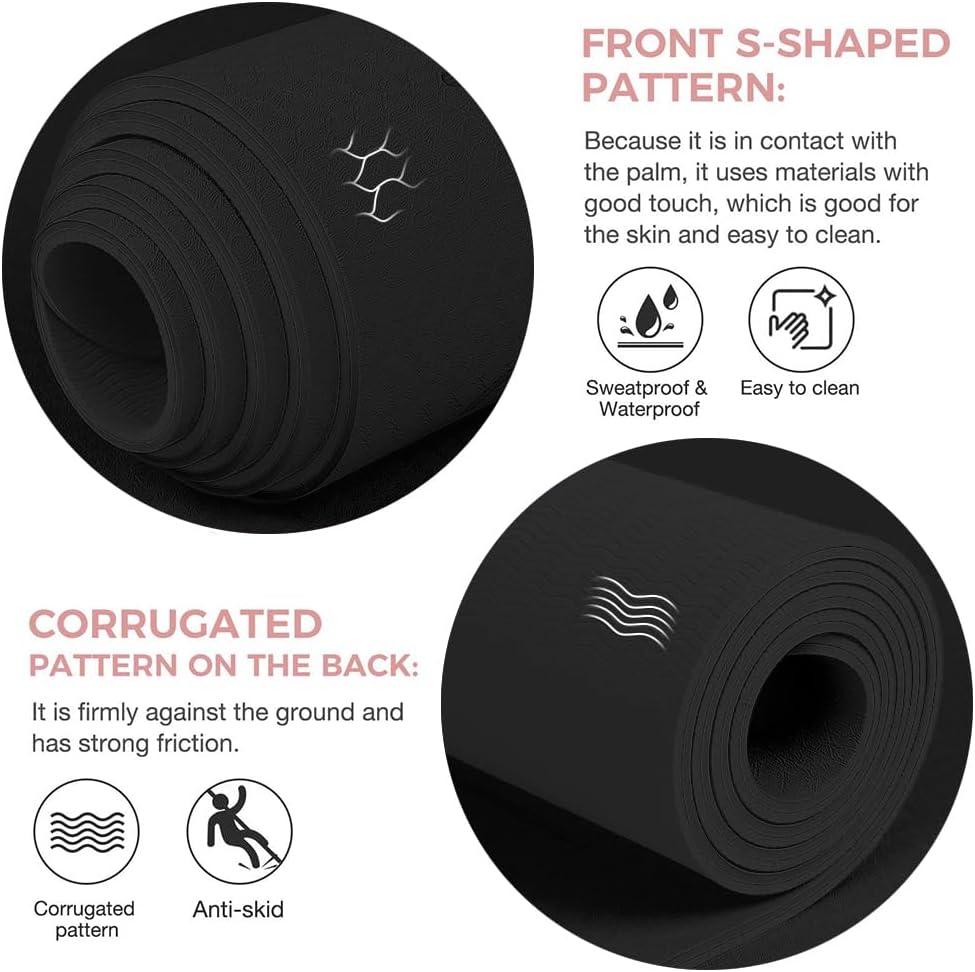 Gruper Yoga Mat Non Slip TPE Extra Wide Yoga Mat with Alignment Mark, 72"L x 32"W x 0.32"/0.24"Th (183cm x 80cm x 8mm/6mm), Anti-Tear Exercise Mat with Carrying Strap and Bag, Workout Mats for Yoga, Pilates