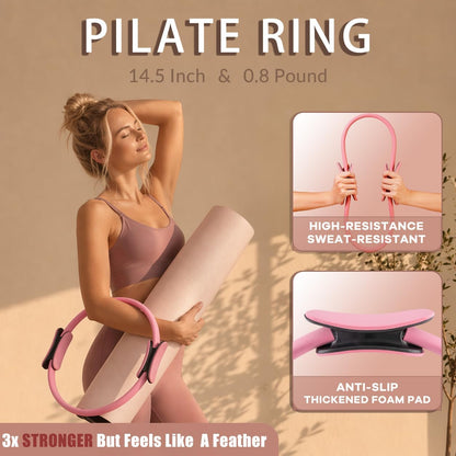 kornsurte Pilates Equipment Kit for Home Workout, 14.5'' Pilates Ring and Ball Set, Resistance Bands, Ankle Weights, Pilates Essentials Starter Set for Beginners Toning Strength